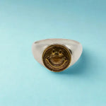 Vintage happy face signet ring for men with retro smiley face design, bold and stylish statement jewelry piece