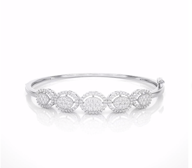 Oval Shape Delight Diamond Bracelet Round Diamond Halo Bracelet 14K Gold Plated Bangle Bracelet - Jay Amar Gems