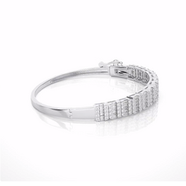 Baguette & Round Cut Diamond Bracelet Simulated Diamond Bangle 14K Gold Plated Tennis Diamond Bracelet For Wedding Gift - Jay Amar Gems