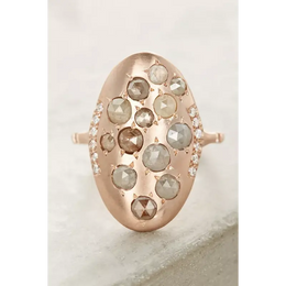 Rustic Rose Cut Natural Diamond Cluster Ring in 14K Rose Gold, Boho Statement Jewelry for Women