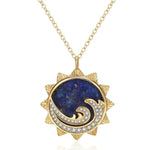 Lapis lazuli diamond sun wave pendant in yellow gold