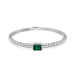tennis bracelet with clear cubic zirconia stones in silver setting.