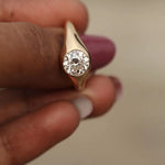 Round brilliant cut lab grown diamond solitaire ring bezel set yellow gold vintage 1 carat diamond ring