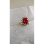 lab created ruby and lab grown diamond halo ring yellow gold antique wedding rings 1920s vintage anniversary rings classic diamond ring