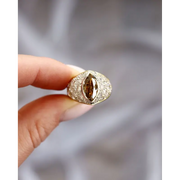 2 Ct Fancy Brown Marquise & Round Lab Grown Diamond Ring with Pave Accent Lab Diamond in Yellow Gold