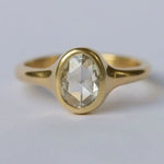 minimalist 1.00 Ct oval rose cut lab grown diamond bezel ring in yellow gold vintage inspired engagement lab grown diamonds jewelry
