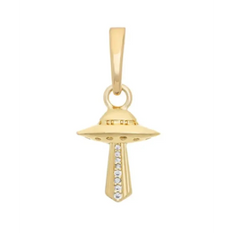 UFO Spaceship Pendant in Yellow Gold with Round Lab Grown Diamond, Modern Fun Pendant Gift for Women