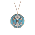 2.69 Ct Round Brilliant Cut Diamond Eye Shaped Diamond Necklace Blue Colored Diamond Unique Design Gold Chain