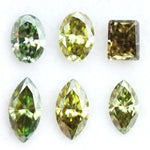 Rare fancy color lab grown diamonds in green and yellow mix shapes oval marquise and emerald cut loose stones