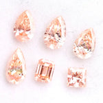 Fancy peach pink lab grown loose diamonds in pear, emerald and princess cut for custom engagement rings and fine jewelry making