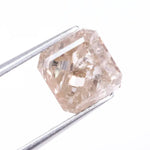 2.85 Ct emerald cut white and brown lab grown diamond loose stone with rectangular step facets and contrast sparkle