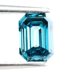 0.37 Ct blue emerald cut lab grown diamond with vibrant fancy blue color and elegant step cut facets, loose diamond for custom fine jewelry.