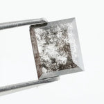 Square emerald-cut lab-grown salt and pepper diamond with natural black and gray inclusions, ethically sourced, unique designer gemstone for engagement rings or statement jewelry
