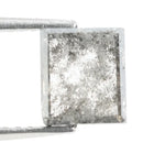 Square emerald-cut lab-grown salt and pepper diamond with natural black and gray inclusions, ethically sourced, unique designer gemstone for engagement rings or statement jewelry