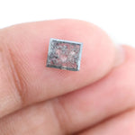Square emerald-cut lab-grown salt and pepper diamond with natural black and gray inclusions, ethically sourced, unique designer gemstone for engagement rings or statement jewelry