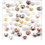 Natural heart shape diamond lot with mixed color rose cut earth-mined diamonds, rustic raw style loose stones for custom jewelry, artisan rings, and unique engagement designs.