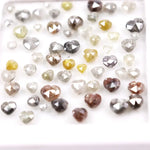 Natural heart shape diamond lot with mixed color rose cut earth-mined diamonds, rustic raw style loose stones for custom jewelry, artisan rings, and unique engagement designs.