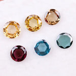 Set of six round rose cut lab grown diamonds in yellow, champagne, blue and red fancy colors, flat cut loose stones for custom jewelry making.
