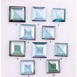 Square step cut blue lab grown diamonds in fancy light teal color, calibrated loose stones for custom fine jewelry design