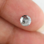 Round brilliant cut lab-grown salt and pepper diamond with unique gray and black inclusions, perfect for custom rings and fine jewelry.