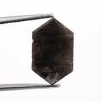 4.00 carat black hexagon cut natural diamond with sharp geometric facets, modern step cut design, loose fancy shape stone for custom engagement ring or bespoke jewelry setting.