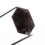 4.00 carat black hexagon cut natural diamond with sharp geometric facets, modern step cut design, loose fancy shape stone for custom engagement ring or bespoke jewelry setting.
