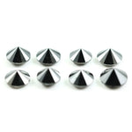 Lot of natural salt and pepper round cut diamonds with dark grey and black inclusions, genuine rustic galaxy diamonds for custom jewelry making, loose natural diamonds arranged on white background.