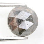 1.64 carat grey antique finish round rose cut natural diamond with salt and pepper inclusions, unique rustic loose stone ideal for custom rings and bespoke jewelry designs