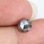 1.64 carat grey antique finish round rose cut natural diamond with salt and pepper inclusions, unique rustic loose stone ideal for custom rings and bespoke jewelry designs