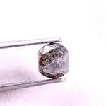 1.09 Ct unique hexagon cut salt and pepper diamond, salt and pepper wedding band, smoky diamond ring, lab grown loose diamond, diamond loose in ring.