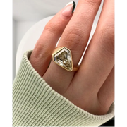 2.50 Ct Shield Step Cut Lab Grown Diamond Bezel Ring in Yellow Gold, Unique Engagement or Statement Ring for Women