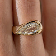 1.58 Ct Pear Step Cut Lab Grown Diamond Bezel Ring in Yellow Gold, Modern Statement Engagement Ring for Women
