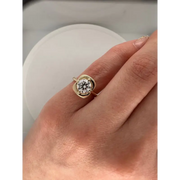 Artistic Round Brilliant Cut Lab Grown Diamond Ring in 14K Yellow Gold, Minimalist Geometric Design