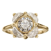 Floral Cluster Lab Grown Diamond Ring in Yellow Gold with Round & Half Moon Cut Diamonds, Elegant Ring