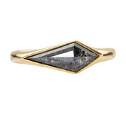 Kite Cut Salt and Pepper Natural Diamond Ring in Yellow Gold, Modern Geometric Bezel Ring