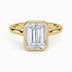 Vintage sapphire engagement ring in custom gold design - emerald Cut Diamond
