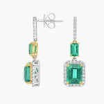 3.24 Round & Emerald Cut White Gold Plated Diamond Earrings For Unique