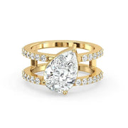 Pear Cut Two Gold  Band Diamond Ring Anniversary rings for women,
