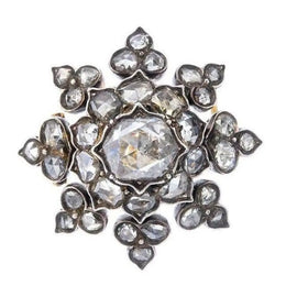 Antique Rose-Cut Lab Grown Diamond Floral Starburst Brooch, Silver-Topped Gold Vintage Heirloom Brooch
