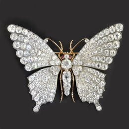 Victorian Diamond Butterfly Brooch, Antique 4.58 Ct Lab Grown Diamond In Silver Gold Setting Brooch