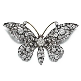 Antique Lab Grown Diamond Butterfly Brooch, 3.94 Ct Diamond Victorian Silver Gold Insect Brooch
