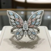 Butterfly Shape Lab Grown Diamond Ring with Blue, Pink & White Marquise Diamonds in 18K White Gold Ring