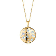 Mixed Cut Lab Grown Diamond Pendant Necklace in 18K Yellow Gold, Round Disc Charm Fine Necklace for Women