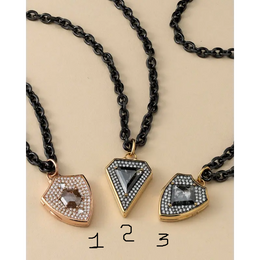 Shield, Hexagon, Kite, Round Cut Salt and Pepper Diamond Pendant Necklace in Gold, Unique Geometric Halo Necklace Gift