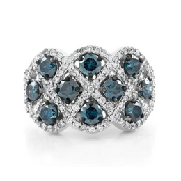 Natural Blue Round Diamond Cluster Ring in 18K White Gold, White Lab Grown Halo Pave Engagement or Cocktail Ring