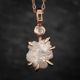 Natural Rough Diamond Pendant in 18K Rose Gold, Uncut Raw Diamond Necklace for Women Handmade Necklace