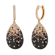 Teardrop Black, White, Champagne Natural Diamond Pavé Earrings in 18K Yellow Gold, Elegant Drop Earrings
