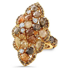 Multi-Color Salt and Pepper Diamond Cluster Ring in 18K Yellow Gold, Statement Cocktail Ring Gift