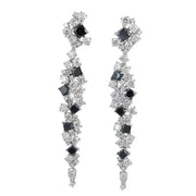 Natural Black and White Lab Grown Diamond Cascade Drop Earrings in White Gold, Modern Luxury Statement Earrings