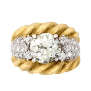 Vintage 18K Yellow Gold Old Mind Cut Lab Grown Diamond Cocktail Ring, Round Brilliant Center with Pave Lab Diamond Accents